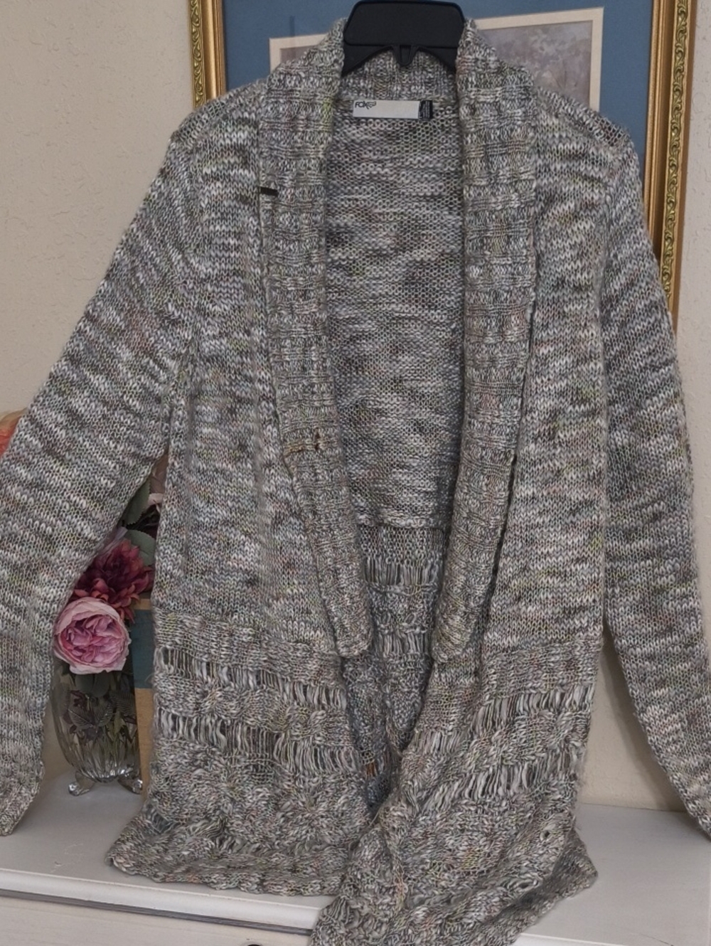 Fox Multicolor Gray Blend Open-Front Shawl Cardigan Anthropology Waterfall Cozy